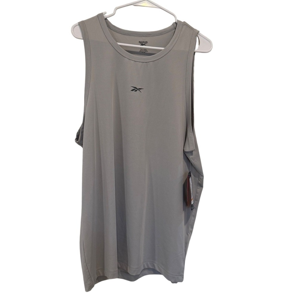 Reebok Mens Tank Top Chrome Grey Mesh Performance Muscle Shirt Size Medium
